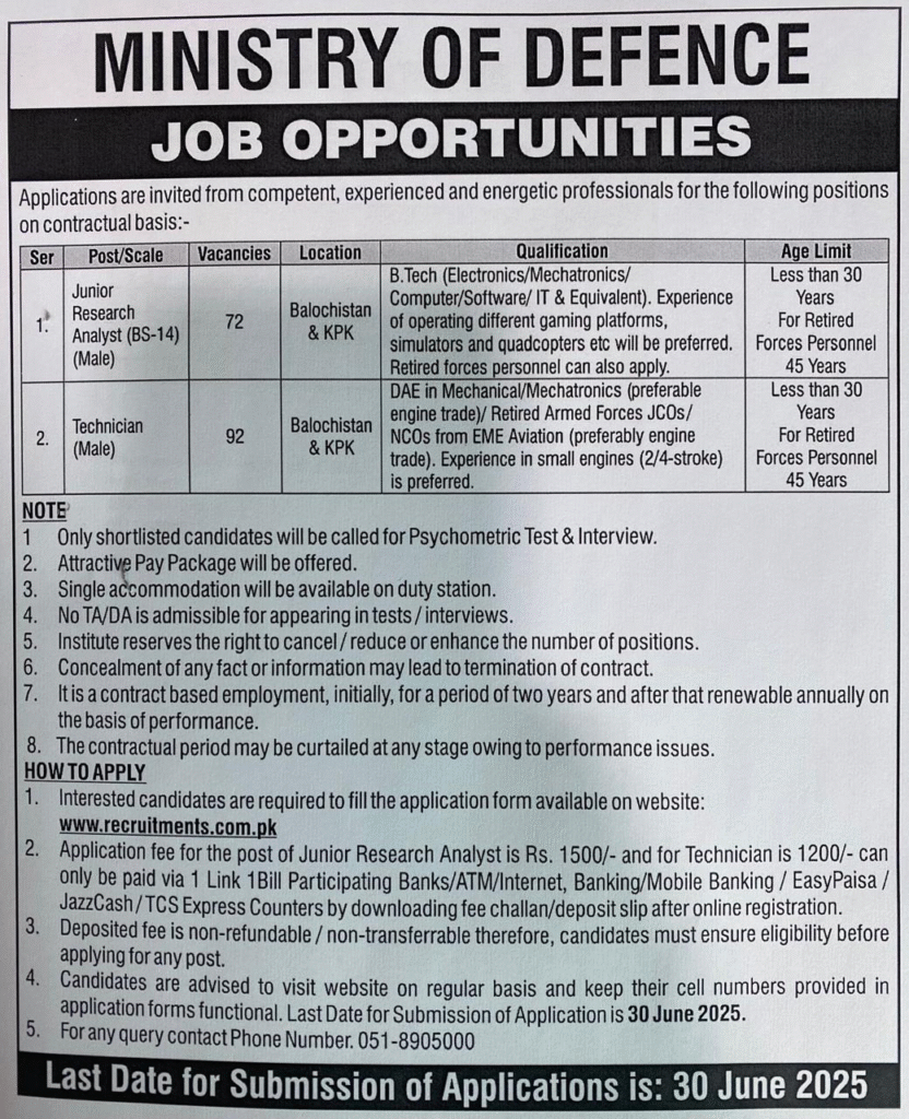 Ministry of defence jobs 2025 Advertisment